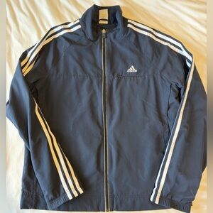 Adidas Navy 3-Stripe Zip Windbreaker Track Jacket Large Lightweight Mesh Lined